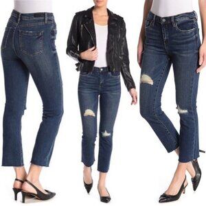 BlankNYC Dark Wash Distressed Raw Hem Bowery Cropped Boot Cut Jeans